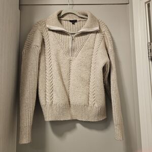 Elegant Beige Cable Knit Turtleneck Sweater